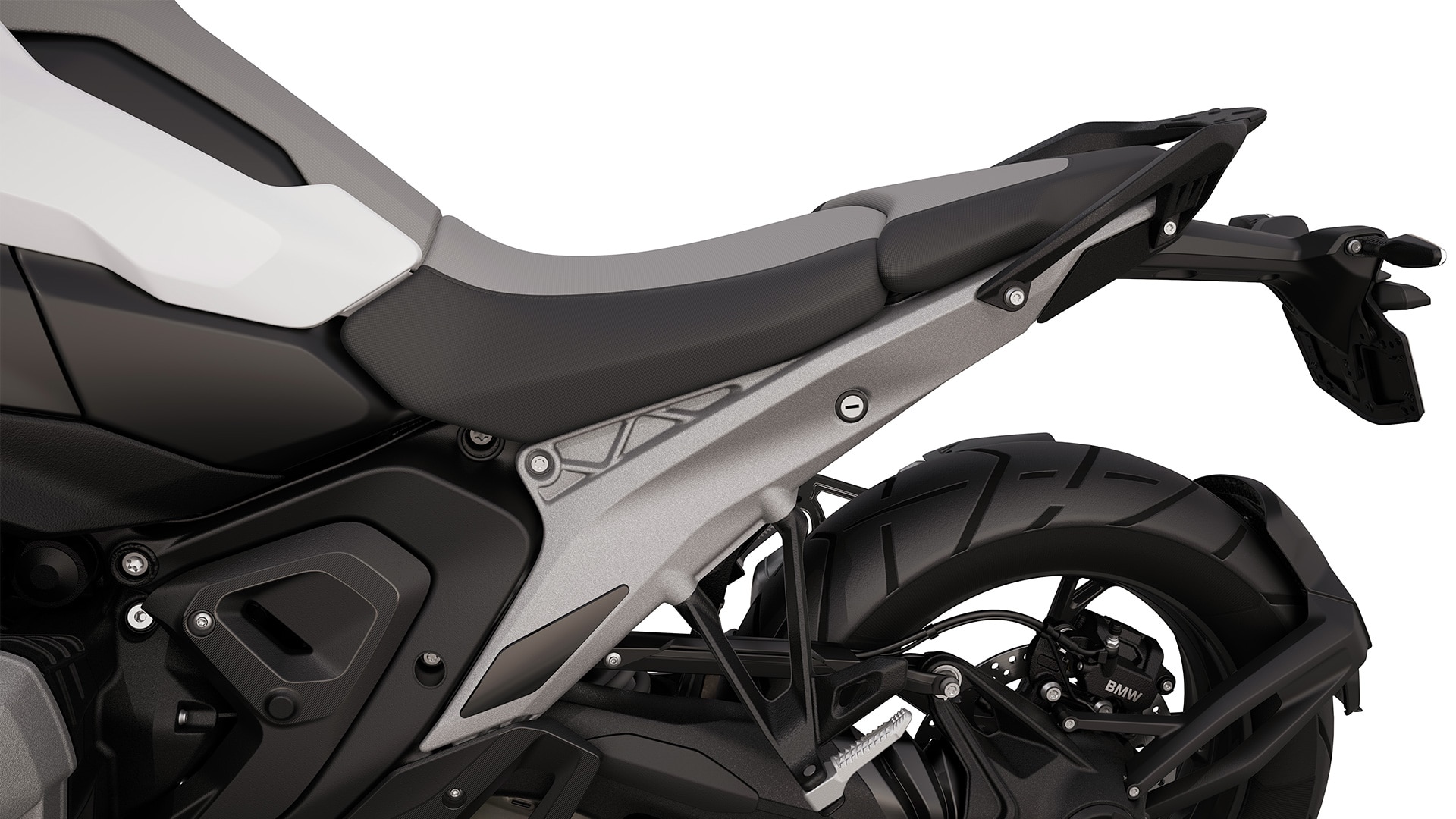 Zadnji del vozila s sopotnikovim sedežem in držalnimi ročaji na modelu R 1300 GS znamke BMW Motorrad