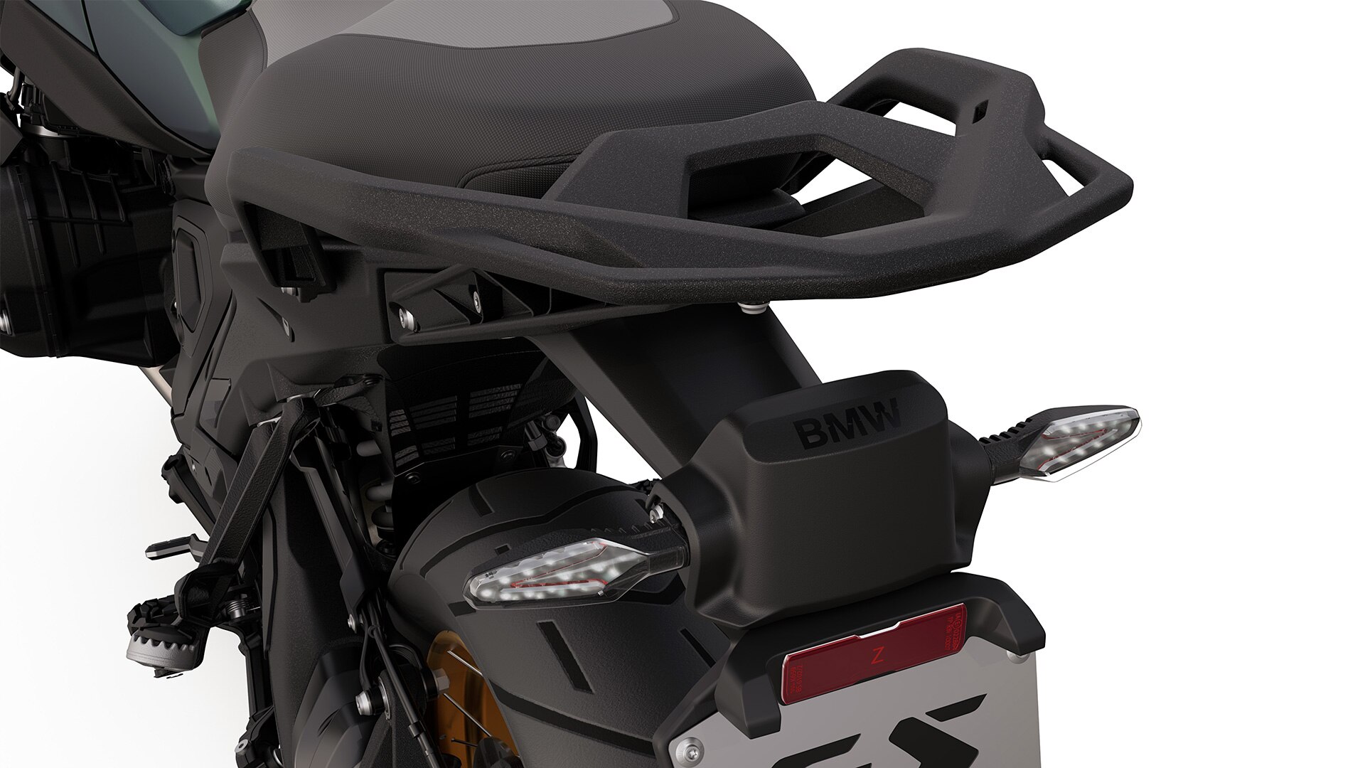 Model BMW R 1300 GS Option 719 Tramuntana s funkcijsko integriranimi smerniki in radarjem na zadnjem delu vozila