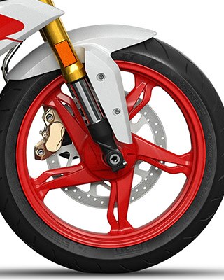 Na sliki vidimo kakovostne aluminijeve nihajne vilice in izpušni sistem modela G 310 R.