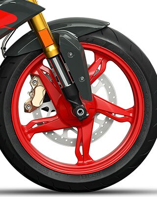 Na sliki vidimo kakovostne aluminijeve nihajne vilice in izpušni sistem modela G 310 R.