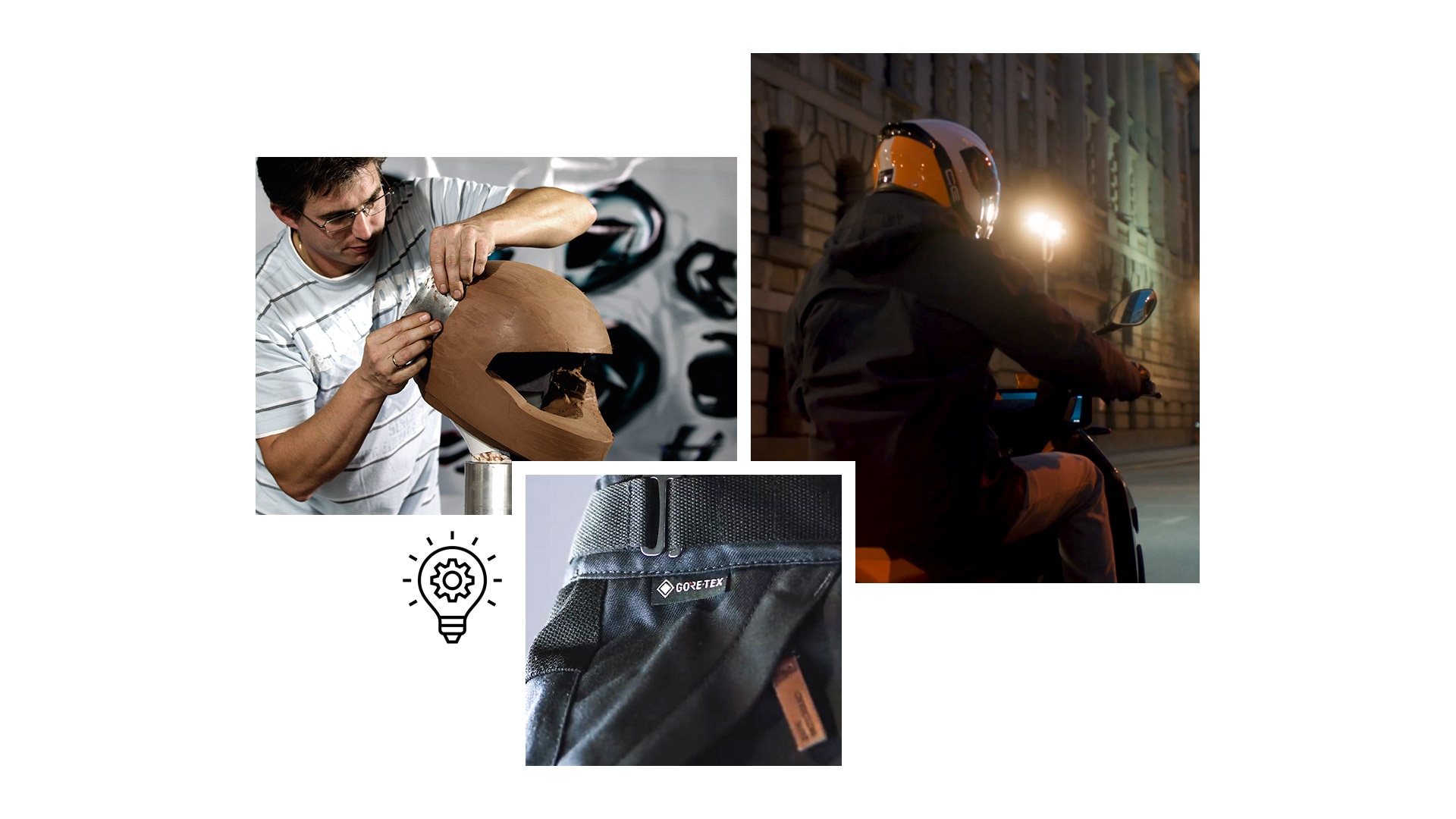 Kolaž inovacij znamke BMW Motorrad, kot je jakna Tokyo Connect GTX
